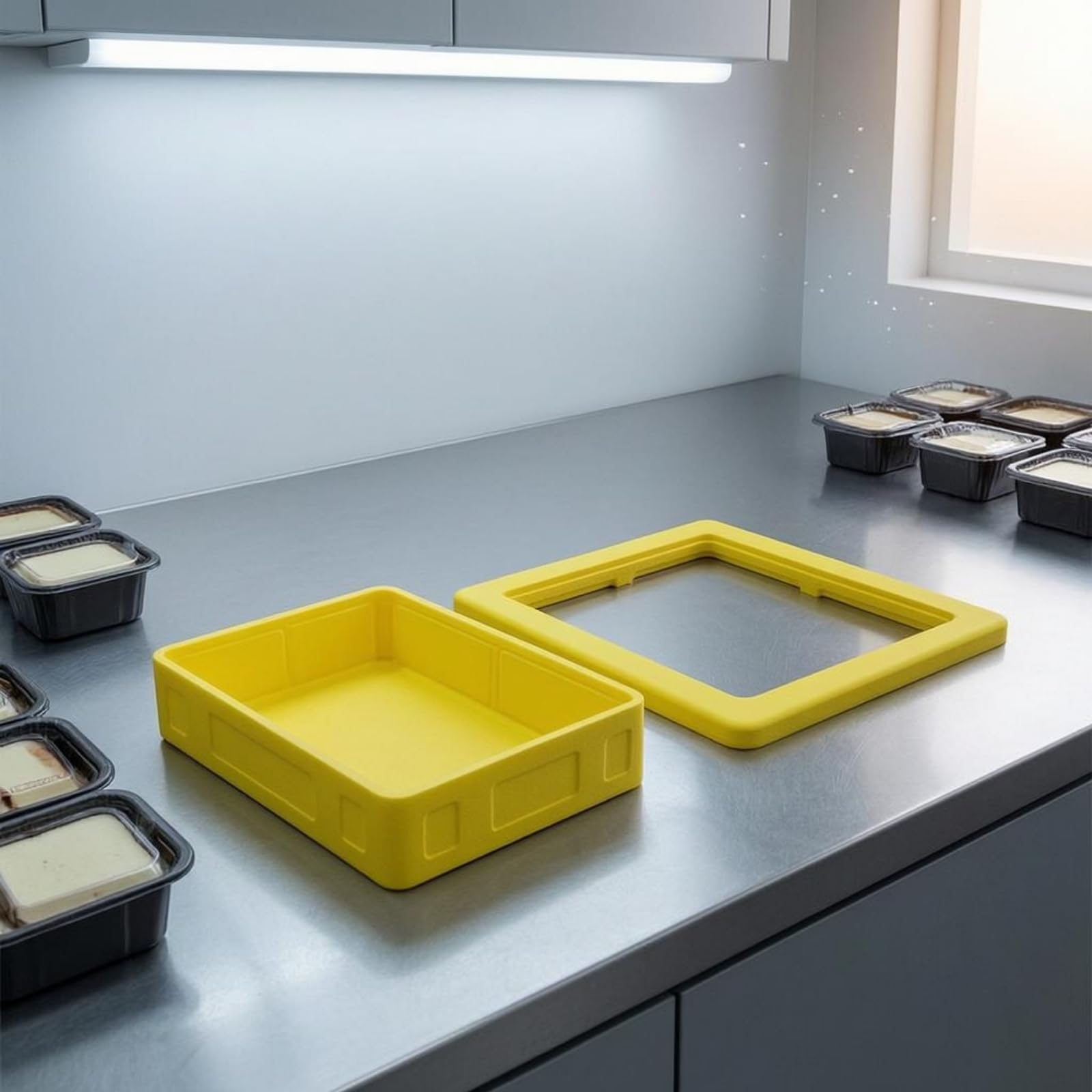 Contenitore Termico Isolato Rettangolare Porta Alimenti in Materiale Stile Semplice Maniglie Laterali Coperchio Trasparente Adatto per Trasporto Cibo Conservazione Cucina 24L, Arancione