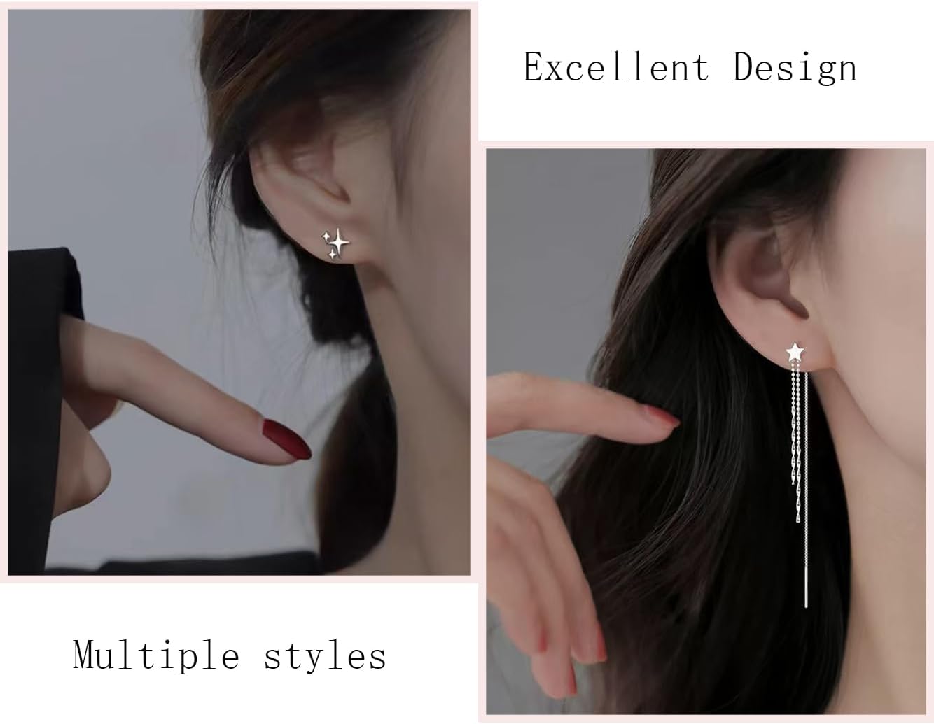 Silver Star Earrings for Women Star Long Drop Earring Trendy Hypoallergenic Jewelry Gifts - Image 2