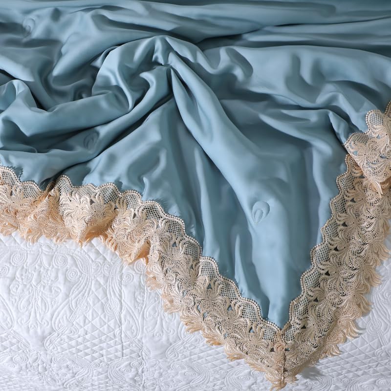 Cooling Summer Blanket - Lightweight Breathable Comforter of Silky Derived from Lyocell Fiber for Hot Sleepers Luxury Quilt for Bed Couch and Sofa 4.8Lb (Blue, Queen)