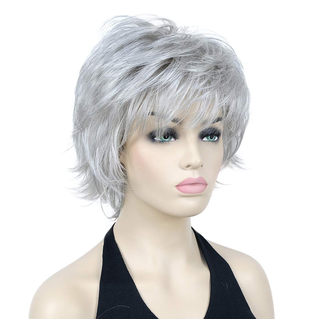 Lydell Short Layered Shaggy Wavy Full Synthetic Wigs (51 Silver Gray), 8" - Image 2