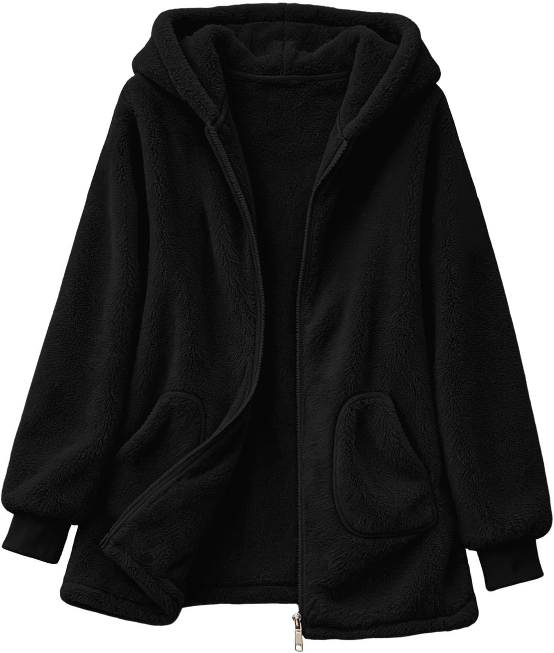 Women's Long Fleece Jackets Zip Up Fluffy Winter Coats Outerwears