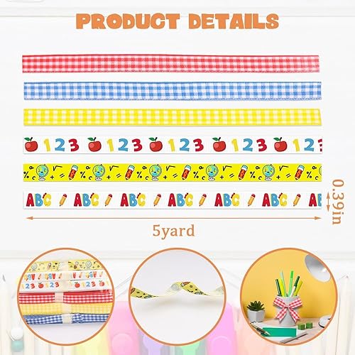 Miniatura 2 de Hying 6 cintas de bienvenida de regreso a la escuela, 38 pulgadas de ancho, cintas de grogrén temáticas escolares de búfalo rojo amarillo cinta ABC