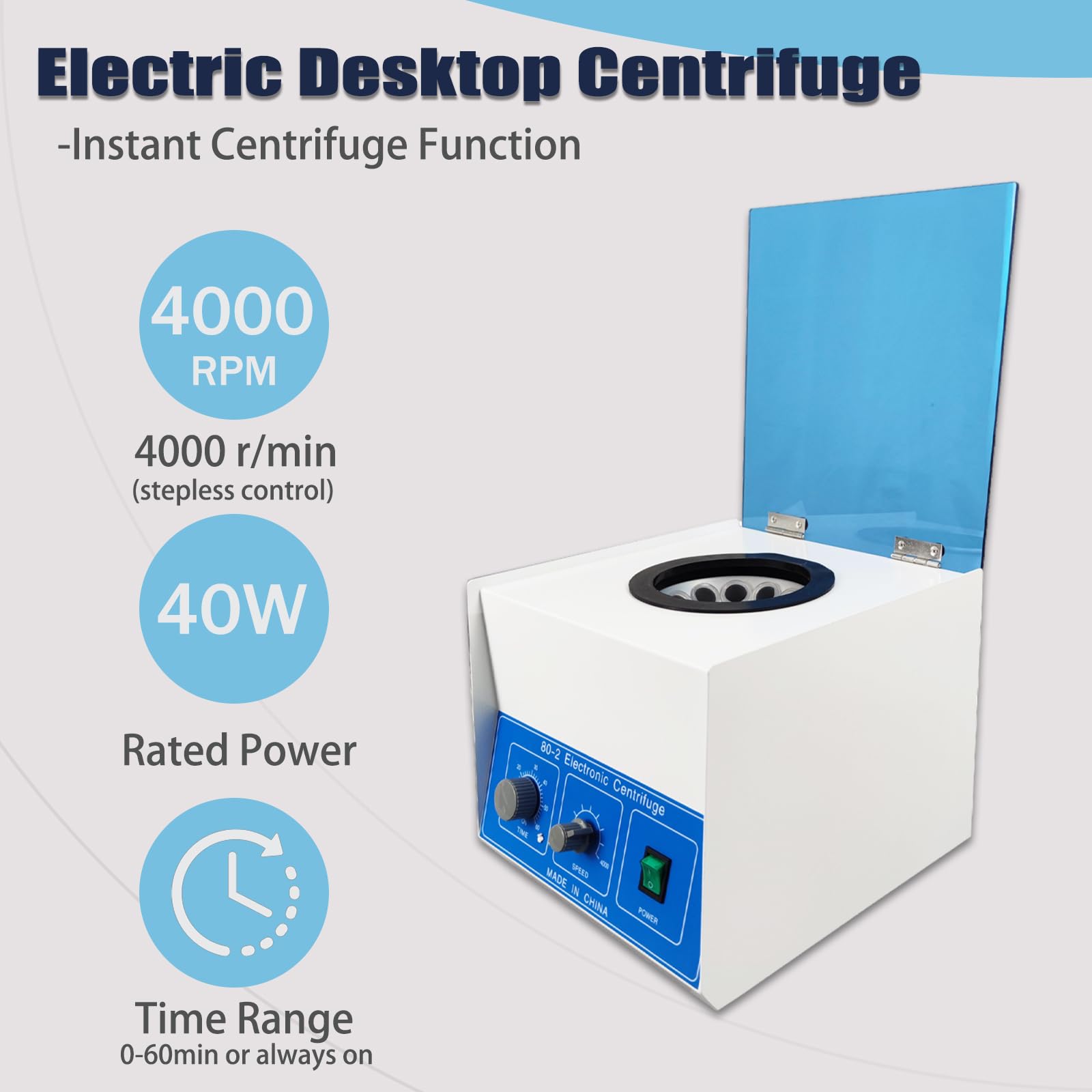 TECHTONGDA Electric Desktop Centrifuge 4000r/min Benchtop Lab Centrifuge 20mlx12 Capacity with 60min Timer