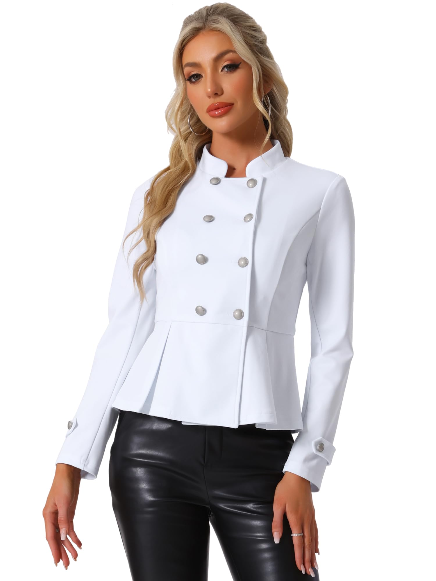 Allegra K Vintage Peplum Steampunk Jacket for Womens Lapel Collar Double Breasted Casual Office Blazer
