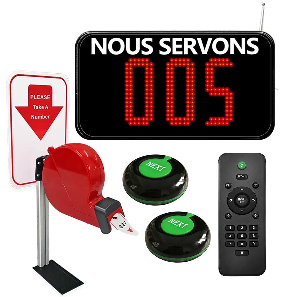 Gestion de File d'Attente (Appel en Français) | Afficheur de File d'Attente+Distributeur de Tickets Avec Support+Tickets de File d'Attente +Bouton d'Appel+Télécommande (FR+Q13+K-T-S+O1)