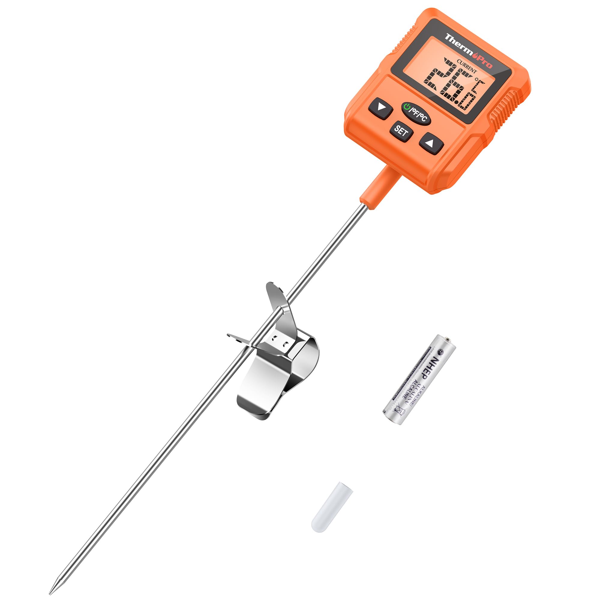 ThermoPro TP511 Digital Candy Thermometer with Pot Clip, Programmable Instant Read Food Meat Thermometer with 20cm Long Probe for Candy Sugar Jam Milk Smoker Baking Grilling Candle Liquid Oil