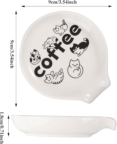 Miniatura 3 de ORIGACH 2 piezas de soporte de cuchara de cerámica para café de gato, soporte para cuchara para decoración de estación de café, soporte para