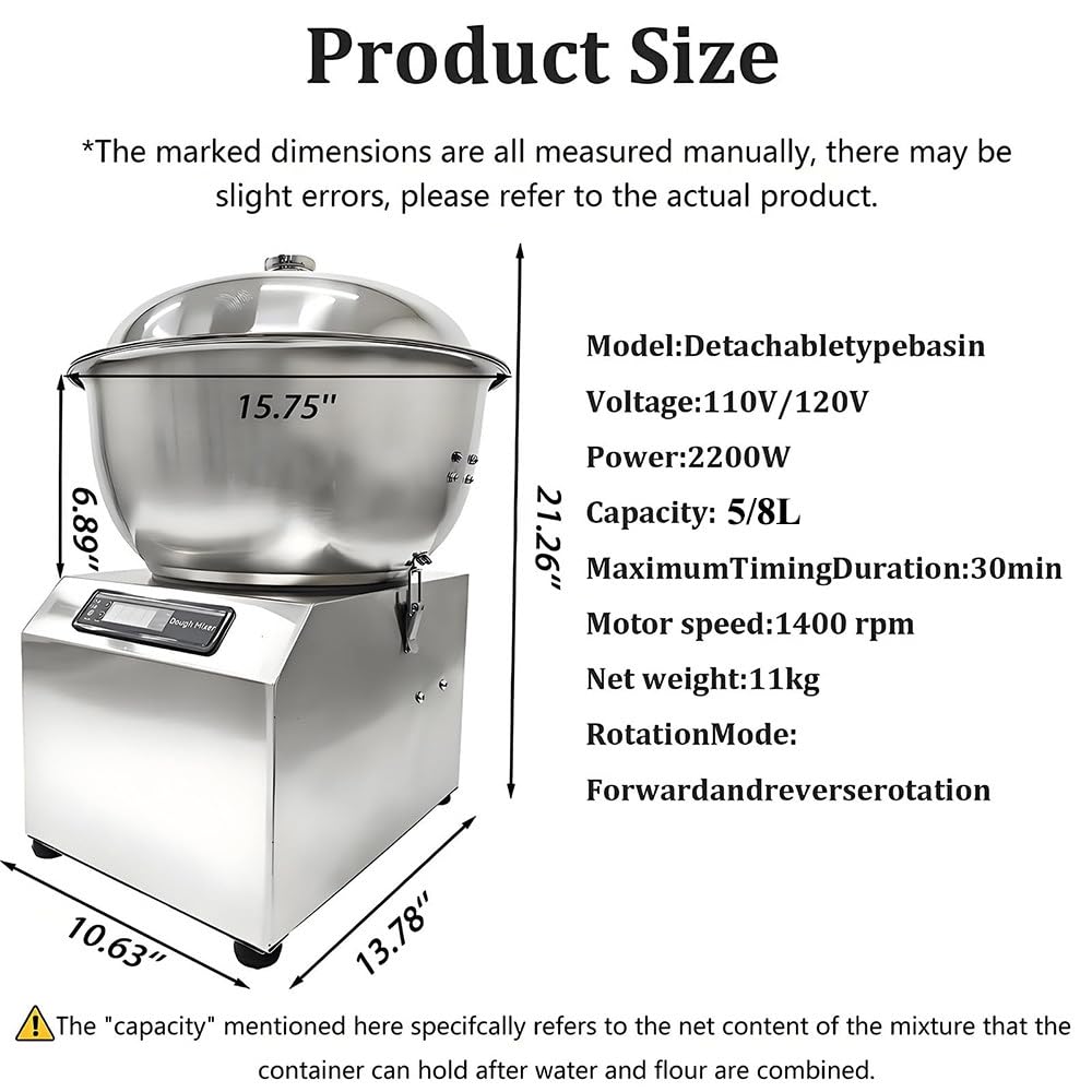 Profesjonalny Mikser Do Ciasta 2200W,Spiralny Mikser Do Ciasta 5 Kg/8 Kg Z Misą Ze Stali Nierdzewnej,Trzy Ustawienia Temperatury,Do Piekarni I Restauracji 5kg