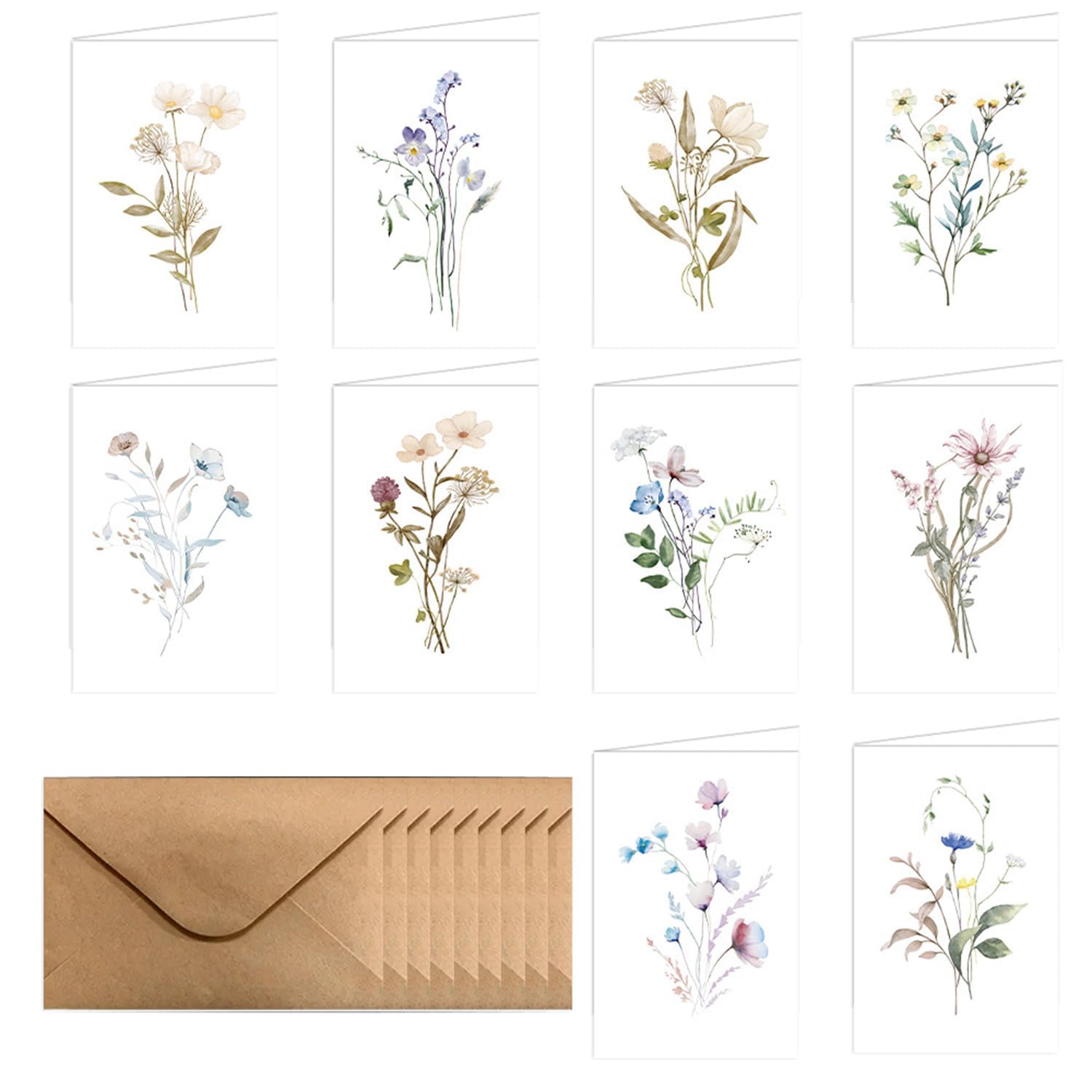10 Pcs Floral Blank Cards, A6 Greetings Cards Notecards and Envelopes Sets, Vintage Floral Design Note Card with Envelopes for DIY, Wedding, Projects, Greeting Card, Scrapbooking
