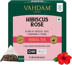 VAHDAM, Hibiscus Flowers Infusion Bags (15 Pyramid Bags) | Caffeine Free, Non-GMO, Gluten Free | Hibiscus, Rose Petals & Exotic Spices | Floral Flavor Tisane