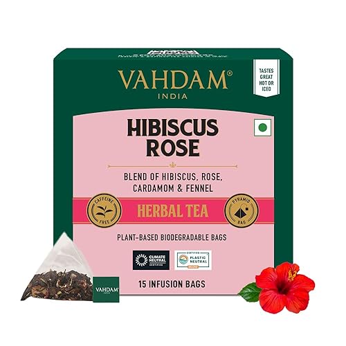 VAHDAM - Té de hierbas con flores de hibisco (15 bolsitas de té piramidales), sin cafeína, sin OMG, sin gluten. Ingredientes 100 % reales. Pétalos