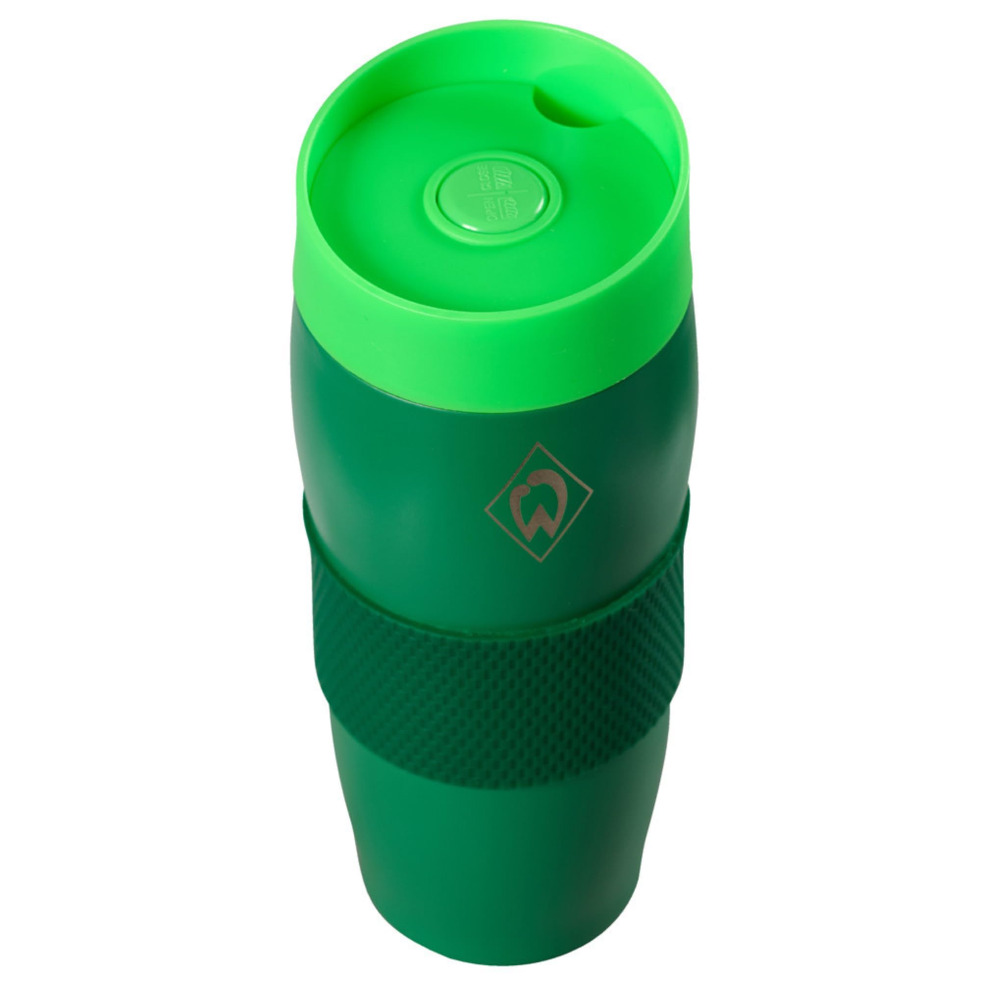 SV Werder Bremen Thermobecher "Raute", Offizieller Fanartikel, Edelstahlbecher mit Werder-Raute & Silikon-Griff, isolierend für heiße & kalte Getränke – 350 ml