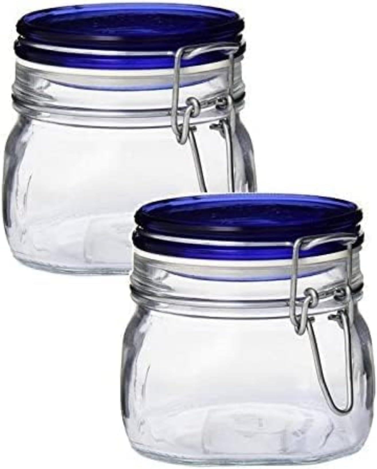 Fido Collection, 2 Pack, 17 Oz. Food Storage Glass Jars, Airtight Rubber Seal & Glass Lid, With Stainless Wire Clamp, Made In Italy.
