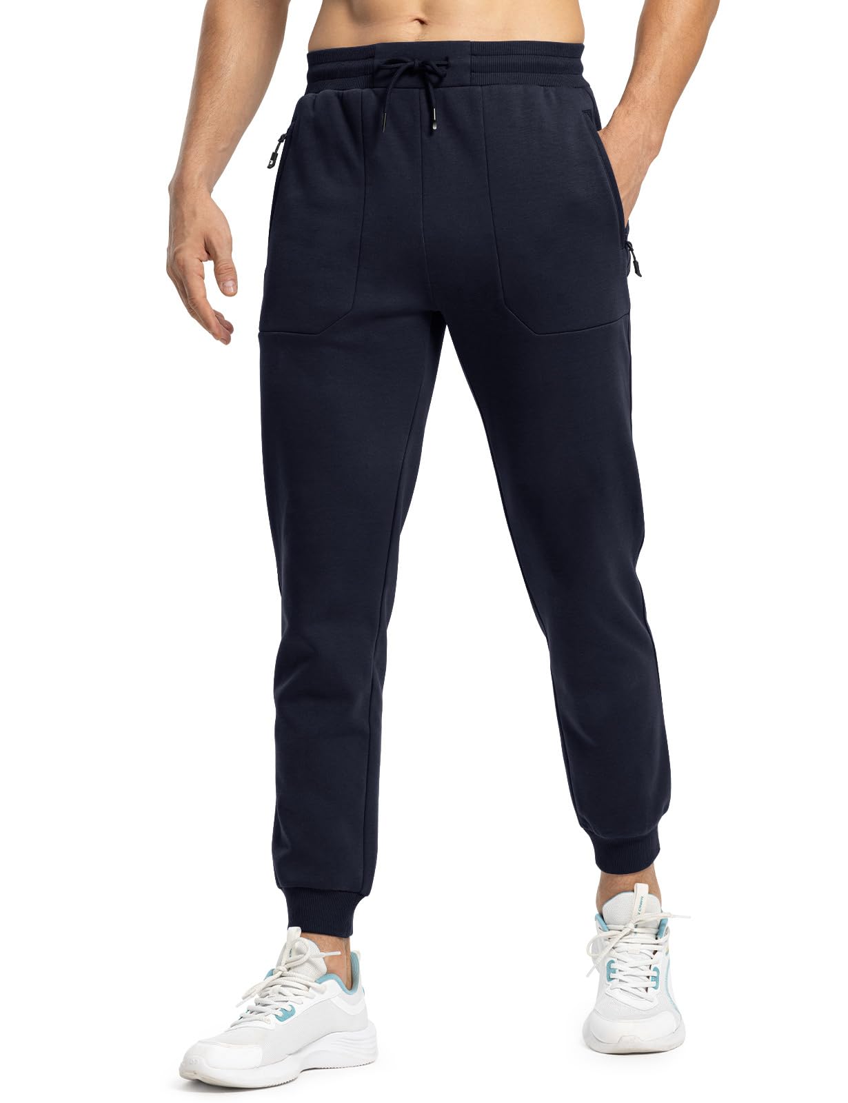 Rdruko Mens Fleece Joggers Pants Winter Warm Sweatpants with Zipper Pockets Athletic Running Gym Workout