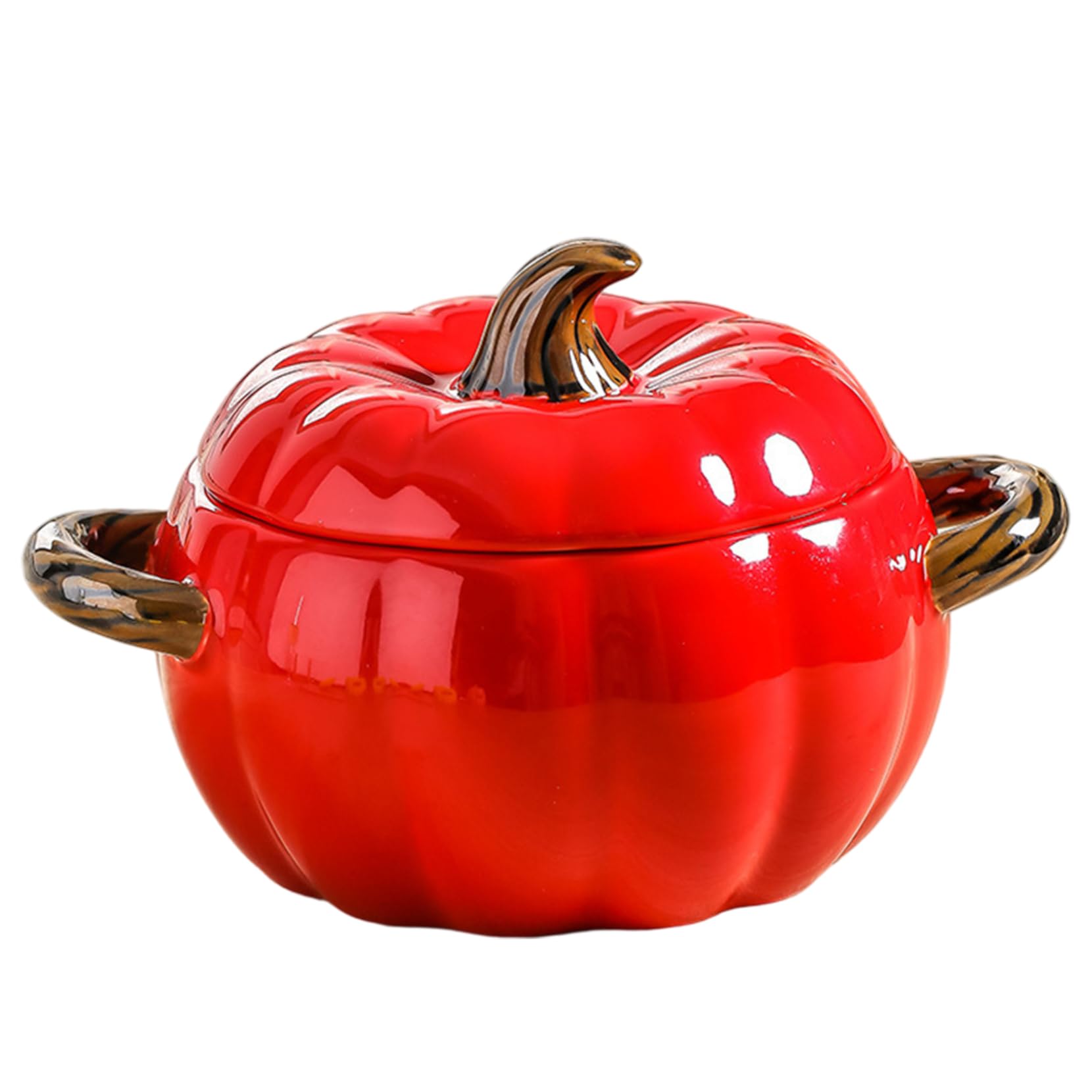 Hbbgdiy Pumpkin Bowl with Lid 400ml Cute Ceramic Soup Bowl with Dual Handle Easy Clean Pumpkin Serving Dish Decorative Tableware for Halloween Thanksgiving Party Red