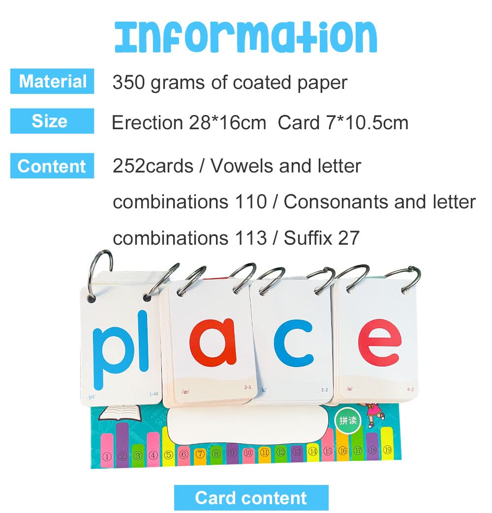 Richardy English Phonics Flashcards with 4 Syllable Flips Spelling Flip Cards Kids Educational Learning Toys Children Reading Games Vocabulary Building 252 Cards Level 2 - Image 2