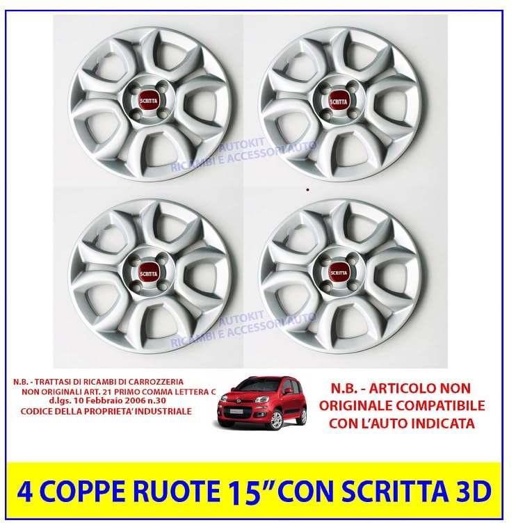 KIT SET COPPE RUOTA COPRICERCHI PER FIAT PANDA 312 2012 15" BORCHIE