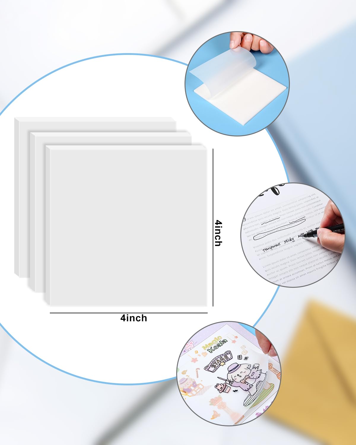 400 Sheet Transparent Sticky Notes, Self-Stick Clear Sticky N Adhesive Removable See Through Sticky Notes Aesthetic Stationary College Study Essentials Revision Stationary 4 Sizes - View #5