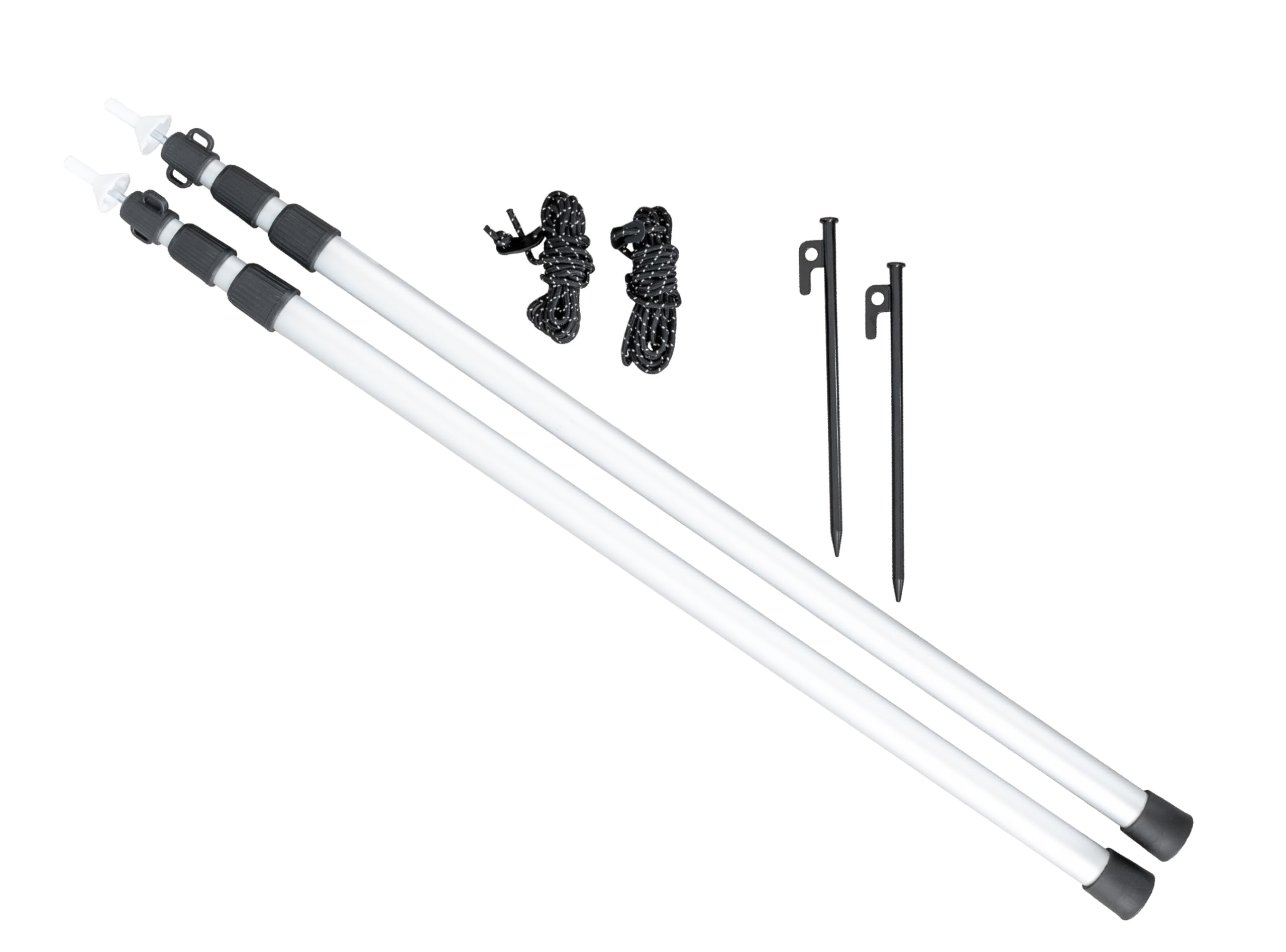 Campair Ergänzungsset für Campair Auto-Tarp Sonnensegel/Upgrade-Kit zum Aufstellen des Seitenteils | Stufenlos verstellbar 94-237 cm, Stahlheringe 25 cm, Abspannleinen 360 cm reflektierend, für KFZ, SUV, Shelter und Tarps