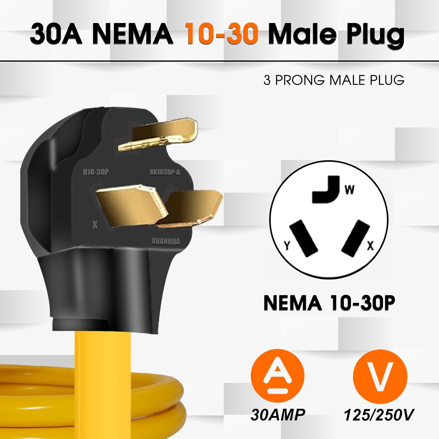 30Amp to 20Amp 110V Adapter, Compatible with NEMA 10-30P to 4X 5-20R/15R with 20 Amp Circuit Breaker, 240V to 120V Dryer Power Distribution Adapter (10 FT)