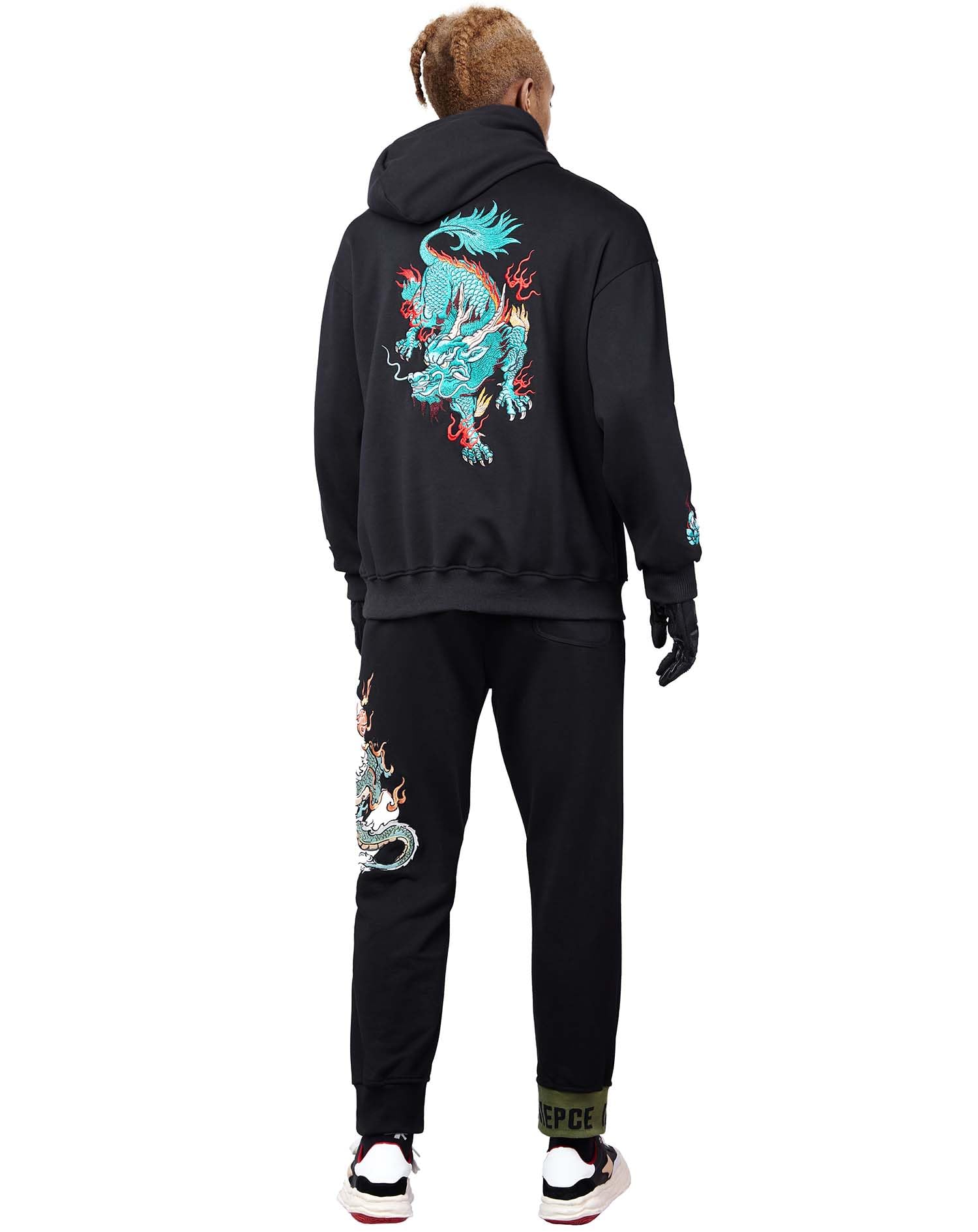 Niepce Inc Streetwear Men's Dragon Embroidered Heavyweight Graphic Hoodies Sudadera con Capucha Hombre (Pack de 1)