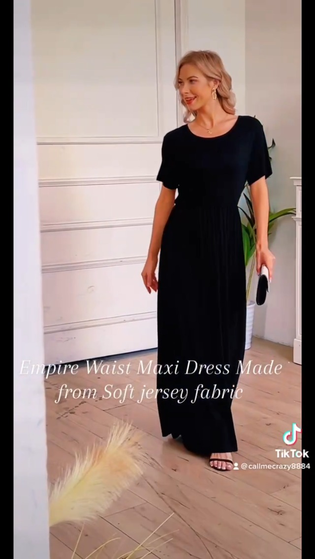 AUOMITH Black Maxi Dress for Women Short Sleeve Long Black Dress with  Pockets Empire Waist Casual Dress(Black,M) at Amazon Women's Clothing store