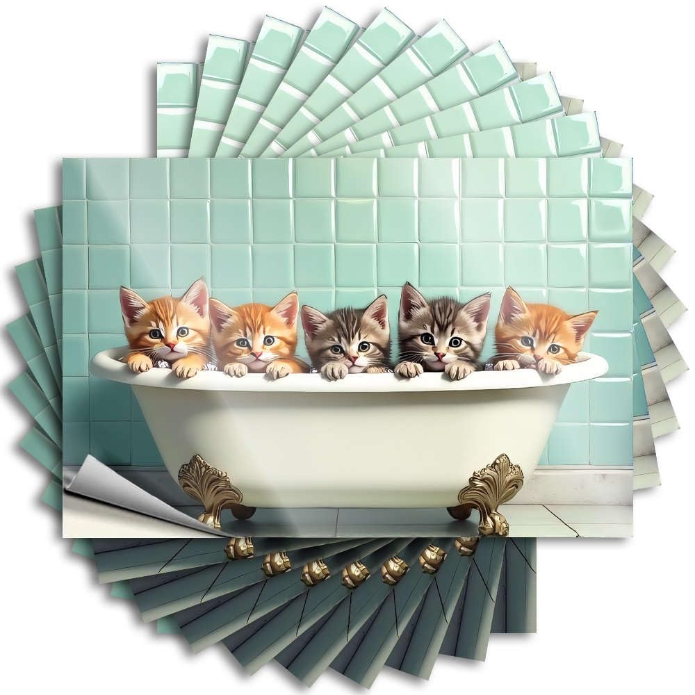 Feminist Funny Sticker Aesthetic Decals, Home Sweet Home Decor Cute Pattern Design for Best Notebook | Window Removable Vinyl Five Kittens in A Bathtub(8X12CM)
