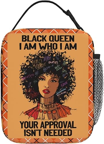 Kaeddi Bolsa de almuerzo para mujer afroamericana Afro Black Queen con aislamiento térmico a prueba de fugas duradera portátil reutilizable bolsa