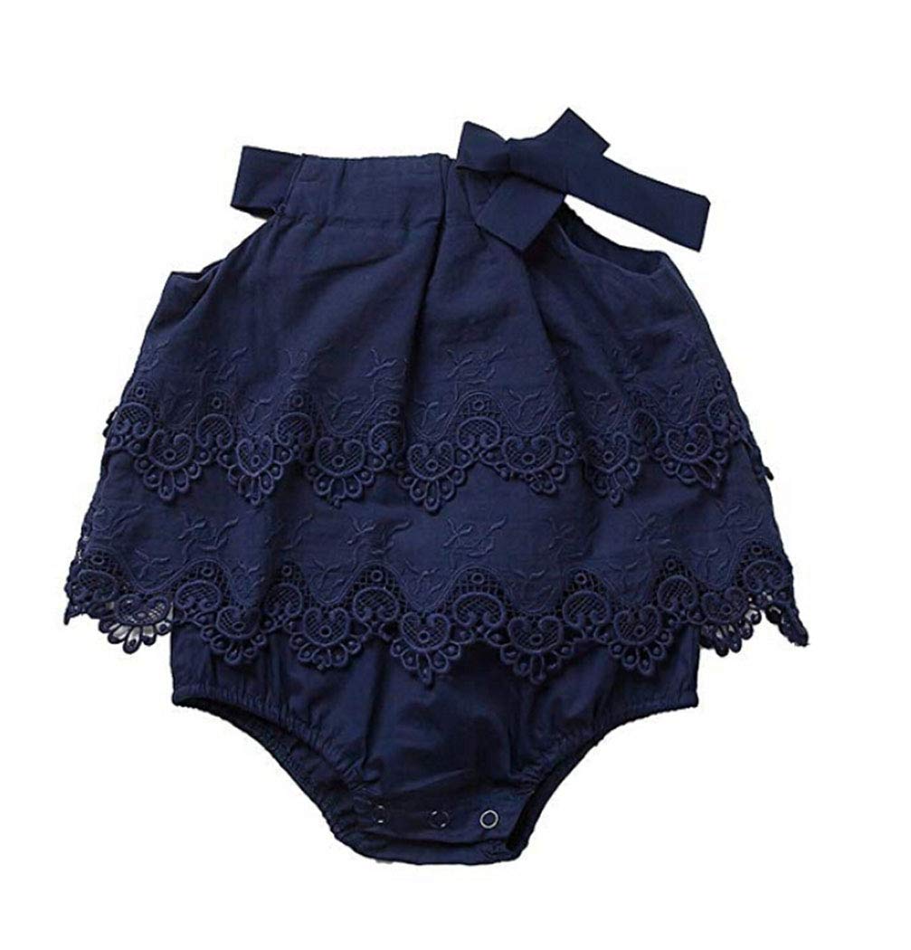 Newborn Baby Girl Infant Romper Jumpsuit Bodysuit Tutu Lace Dress Clothes Outfit (12-18 Months, Blue)