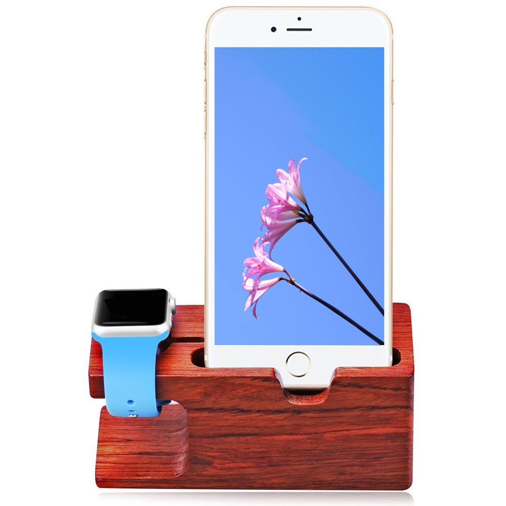 Support de Charge en Palissandre, Station de Chargement de Bureau pour iPhone XS Max XR X 8 7 6 6S Plus Apple Watch 2 3 4 iWatch 38 mm et 42 mm Samsung S9 S8 Note 8 9