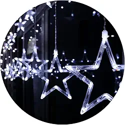 Cascata de LED Estrela, Cortina Luminosa com 138 LEDs, 2,5m, 12 Estrelas Decorativas, Multifunção com Conector de Emendas, Enfeite Loja Shopping (Branco Frio, 110v - 2,5m)