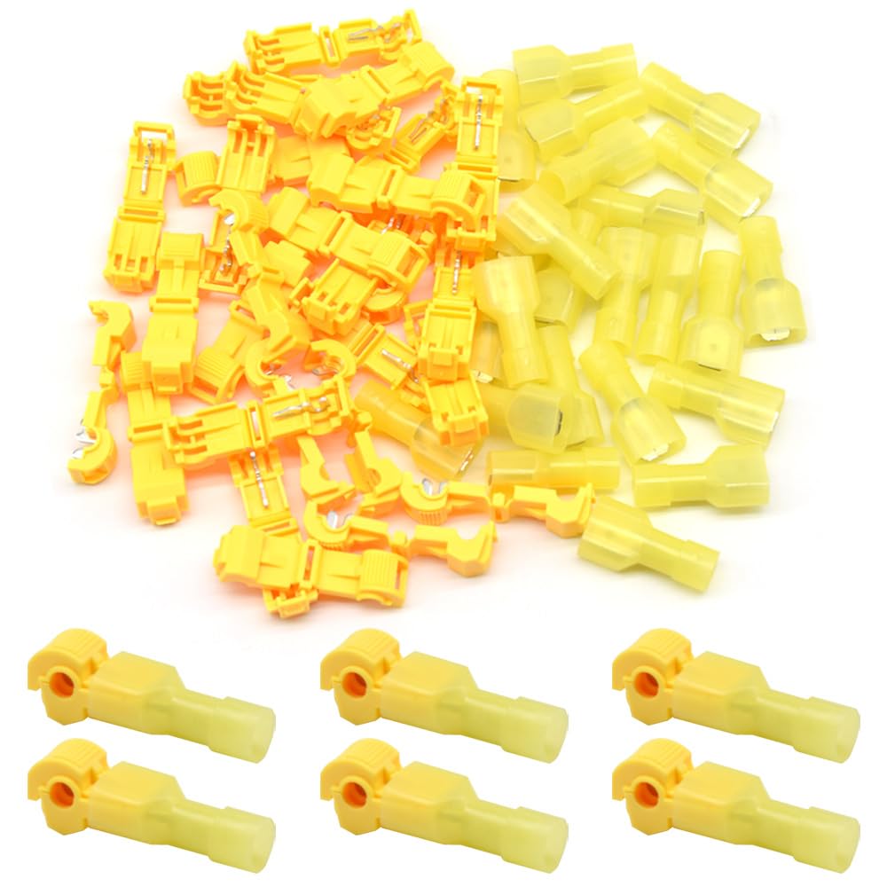 CEEYSEE 60 x T-Abzweigverbinder Kit,30 x T-Abzweigverbinder + 30 x Flachstecker für Schnelle Verbindungskabel 4,0-6,0 mm²(12-10 AWG)(Gelb/DNXJY)