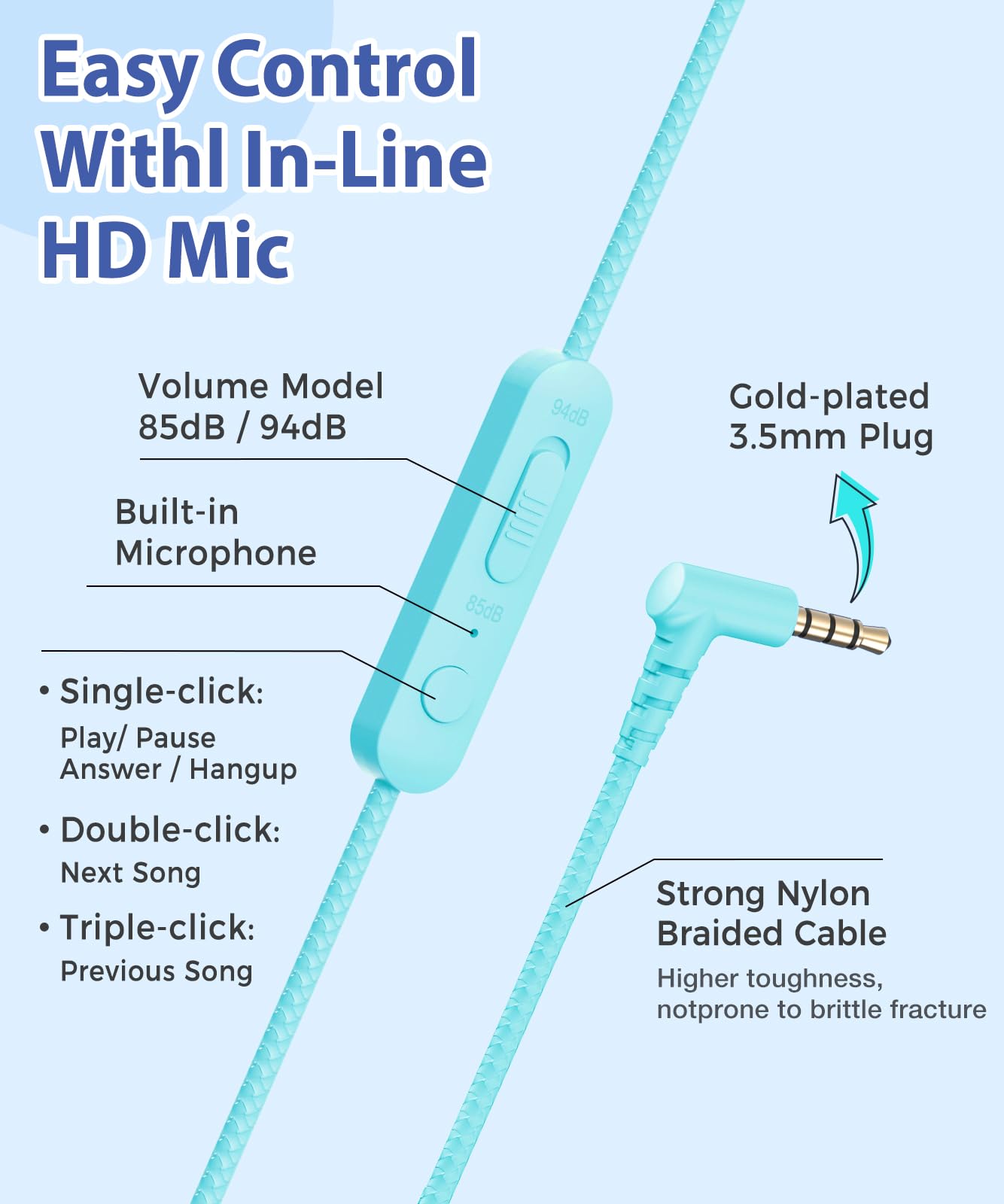 Rockpapa C24 On-Ear Wired Headphones with Mic, Foldable Lightweight Headphones with Tangle-Free 3.5mm Jack - Image 3