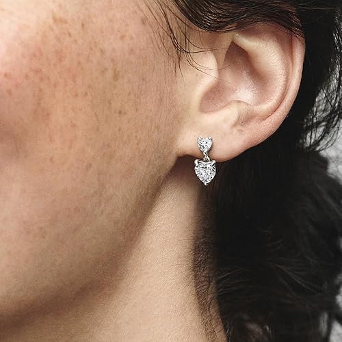 Miniatura 3 de PANDORA Aretes de tuerca brillantes de doble corazón, aretes clásicos para mujer, gran regalo para ella, hechos con plata de ley y circonita cúbica,