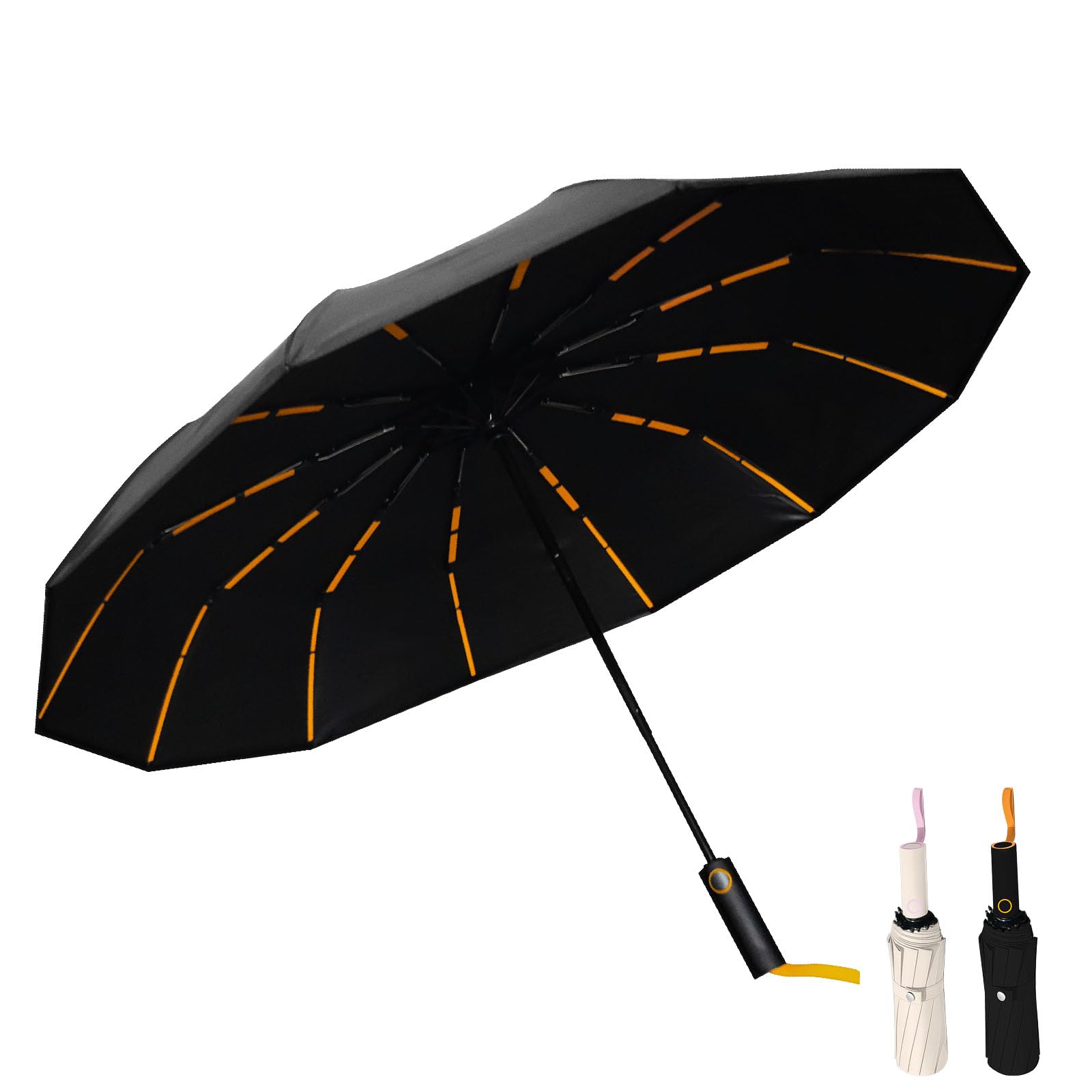 Amas Beauty Black 192 Bone Folding Umbrellas，192 Ribs Wind Resistant，Automatic Folding Umbrellas For Wind And Rain (Black)
