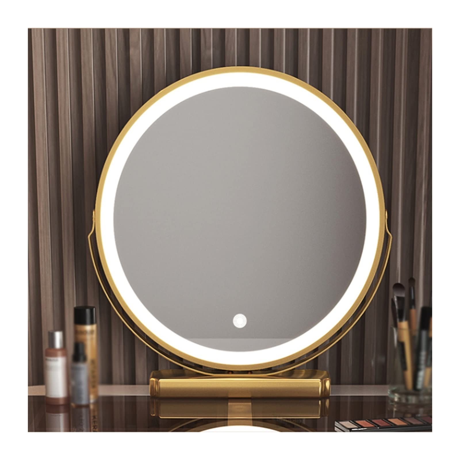 Nowoczesna toaletka do makijażu z lustrem stylowy szary i złoty design 120 cm drewniane przechowywanie inteligentne lustro elegancka toaletka do sypialni i akcesoria kosmetyczne