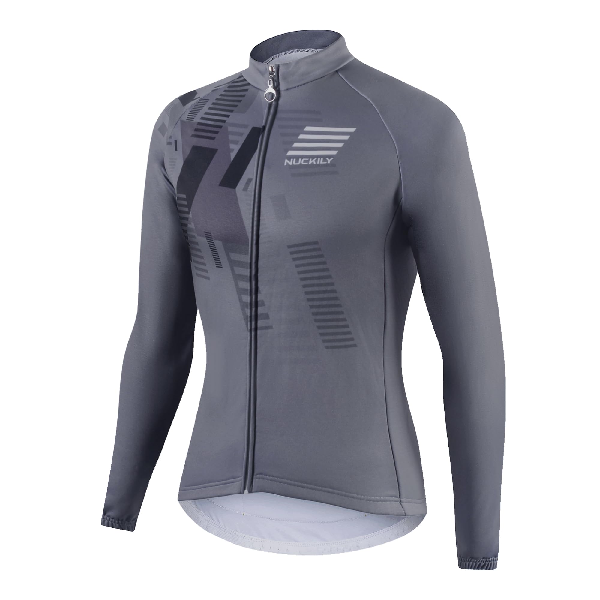 NUCKILY Thermo-Radtrikot für Herren, langärmelig, mit Fleece gefüttert, Fahrradjacke mit Taschen für den Winter und kaltes Wetter, Fahrradbekleidung, MI0042, Hellgrau, Größe L