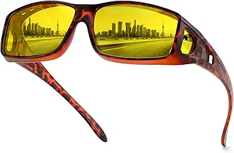 FEISEDY Night Driving Fit Over Glasses Sunglasses for Men Women,Polarized Wrap Around Yellow Sunglasses UV400 B2593