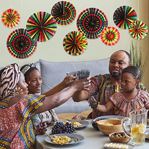 Image of Outus 9 Pcs Juneteenth Kente Paper Fans Black History Month Decor,Classic | Black History Month Juneteenth Celebrations, African American Events, Classroom Bulletin Board Wall Ceiling Kente Decor