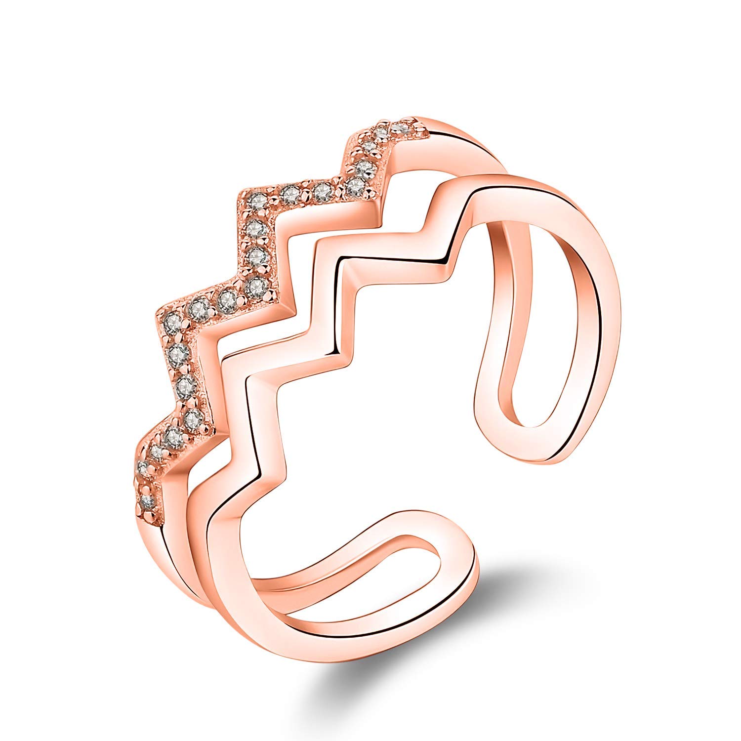 MadeoneTwin Curve Wave Adjustable Rings 18K white gold plating Ring excellent cut Cubic Zirconia CZ stone Ring wedding Band engagement Christmas Jewelry Gifts for women with Box Packing