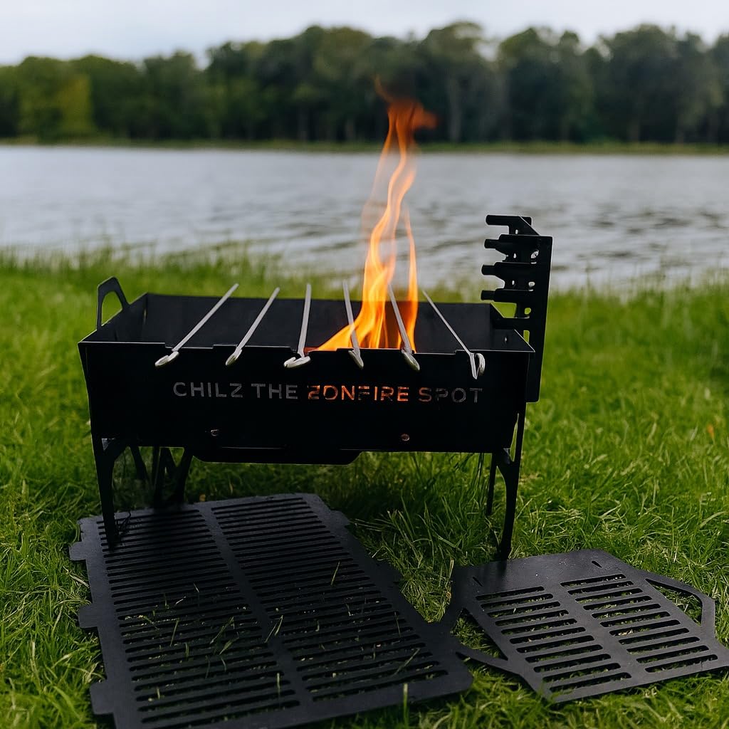 Chilz The Bonfire Spot Portable Outdoor BBQ Grill, Black Steel