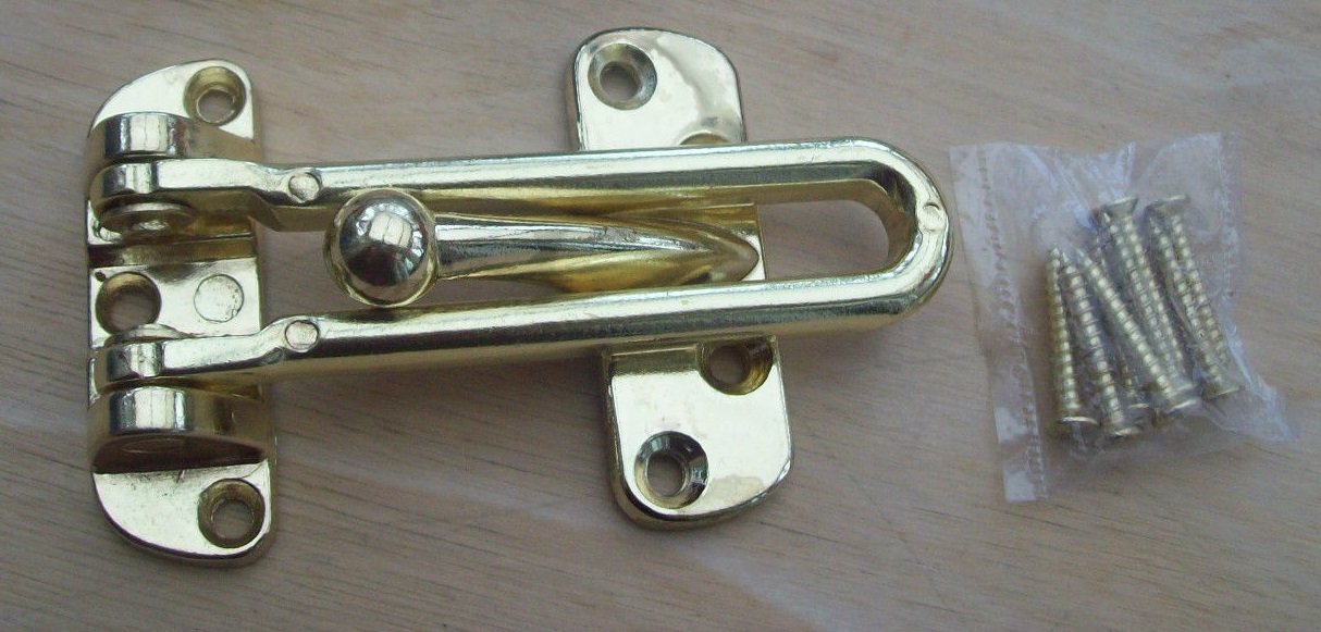 Ironmongery World Brass Plated Security Door Guard Restrictor Lock Catch Replacement For Door Chain In 2 Finishes
