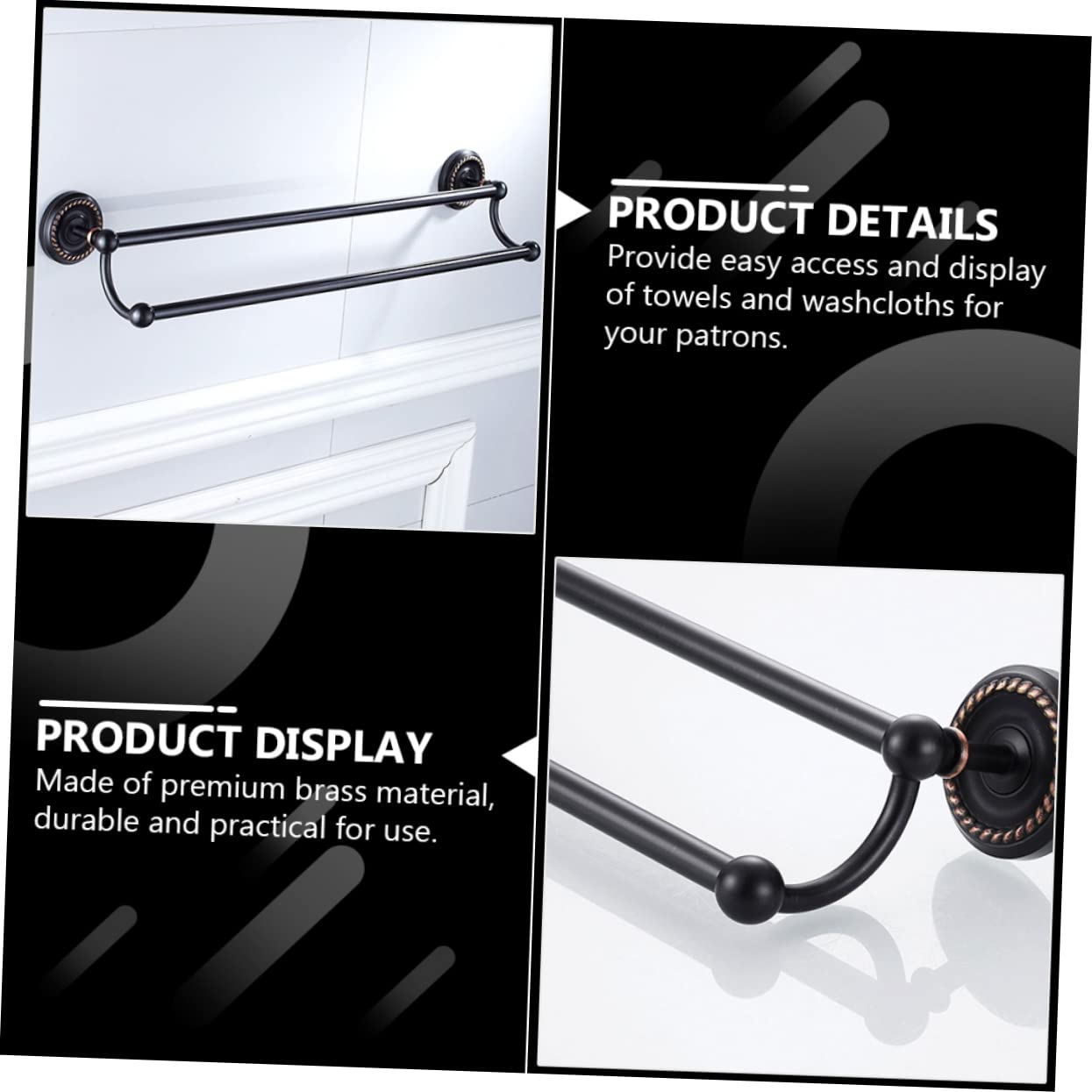 Cabilock Toallero De Baño De Diseño Moderno Toallero Doble De Pared Hecho De Latón Negro Soporte para Toallas Doble Barra para Toallas para Cocina y Baño