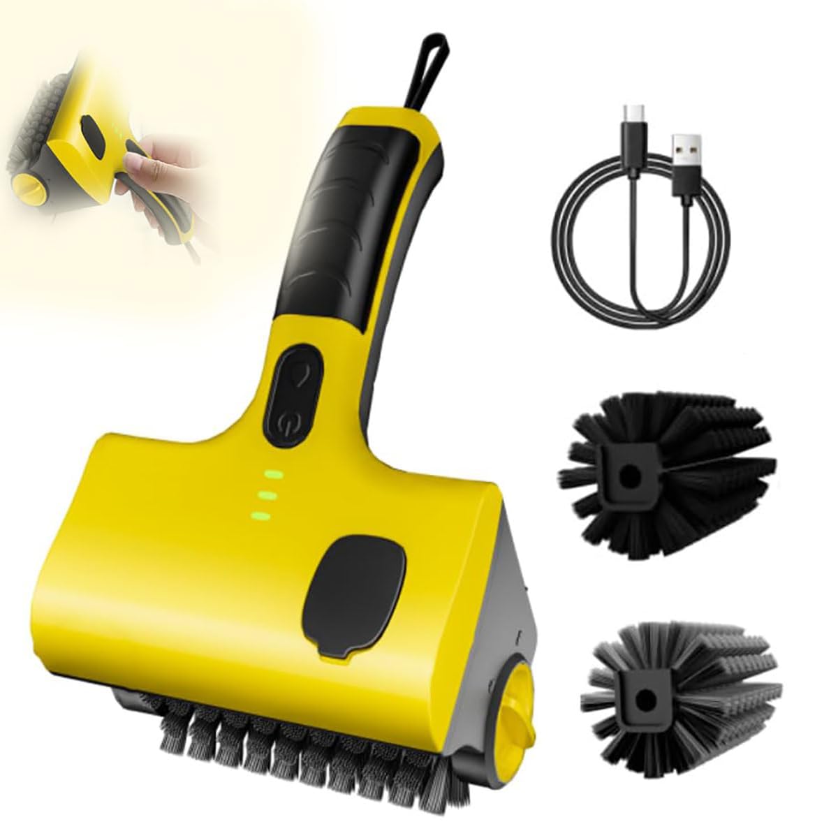 2 en 1 Cepillo de Parrilla eléctrica inalámbrica, Cepillo de Acero Inoxidable de Parrilla eléctrica Ajustable de 2 velocidades, Cabezal de Cepillo de Limpiador Giratorio de 360 ​​°, Impermeable IPX7
