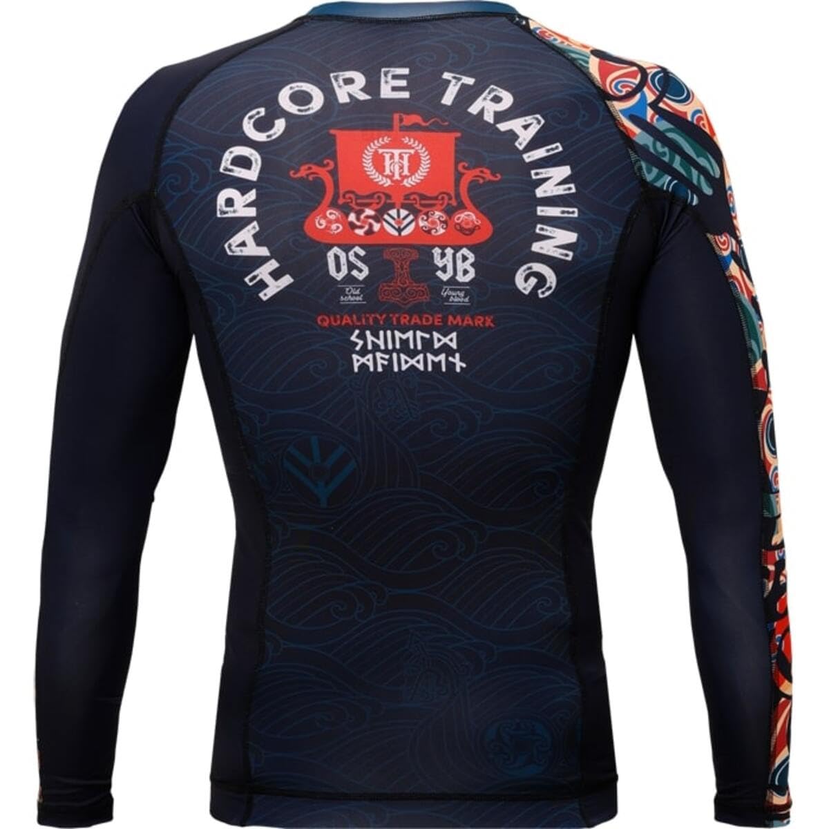 Hardcore Training Rash Guard Mężczyźni Kompresja Koszulka Długi Rękaw BJJ MMA No-Gi Obcisła Grappling Boks (DE/NL/SE/PL, Alfa, L, Regularny, Regularny, Dark Blue Black)