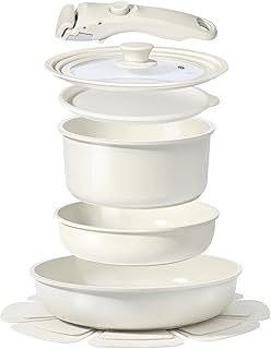 GiPP Cookware Set 8 Pieces Plus 18 cm Fridge Lid Cookware Set with Non-Stick Coating 20/26/18/22 cm White