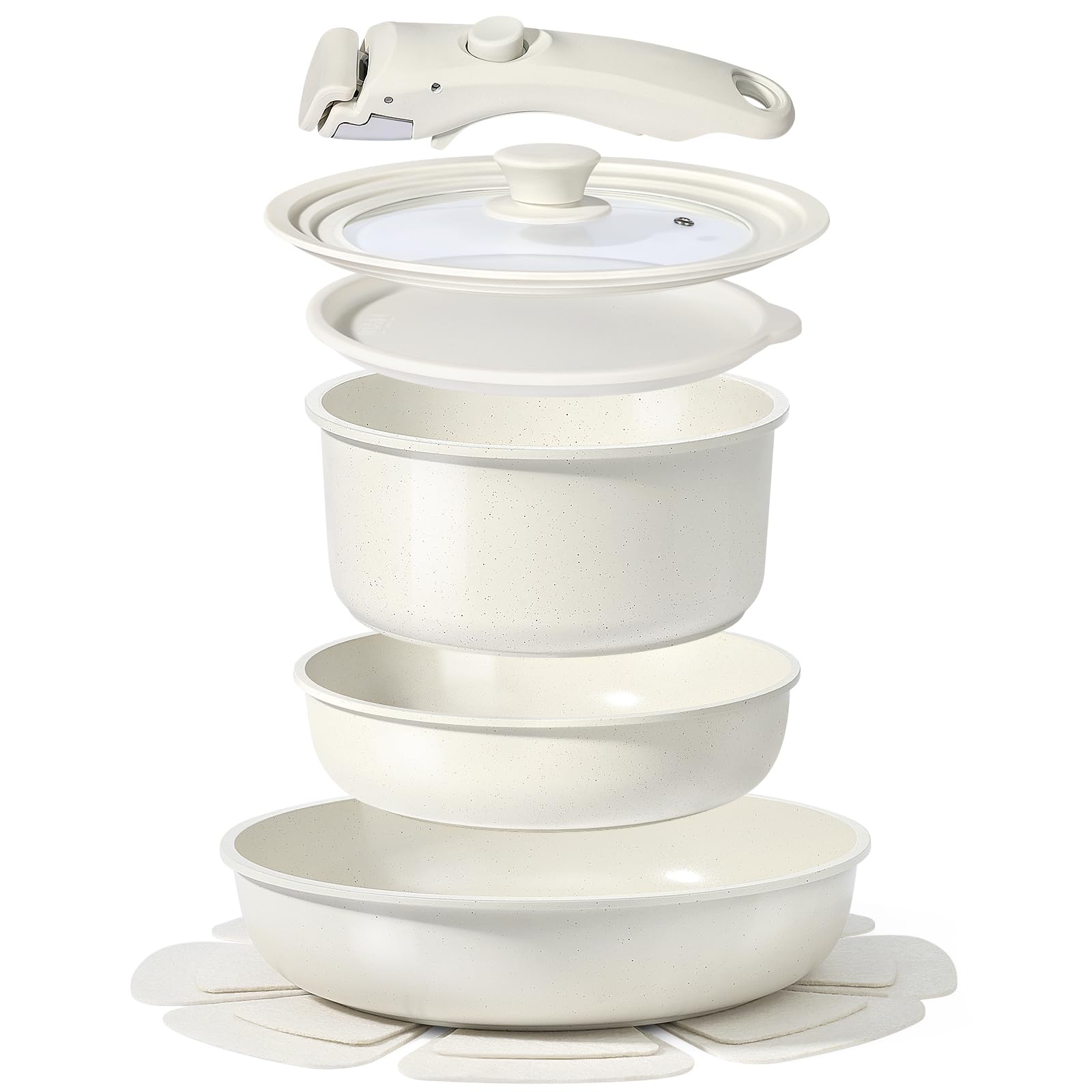 Set Di 8 Pentole E Padelle Con Manici Rimovibili, Pentole Con Rivestimento Antiaderente In Ceramica, Set Di Padelle Pressofuse Per Piano Cottura A Induzione, Set Di Pentole Con Padelle