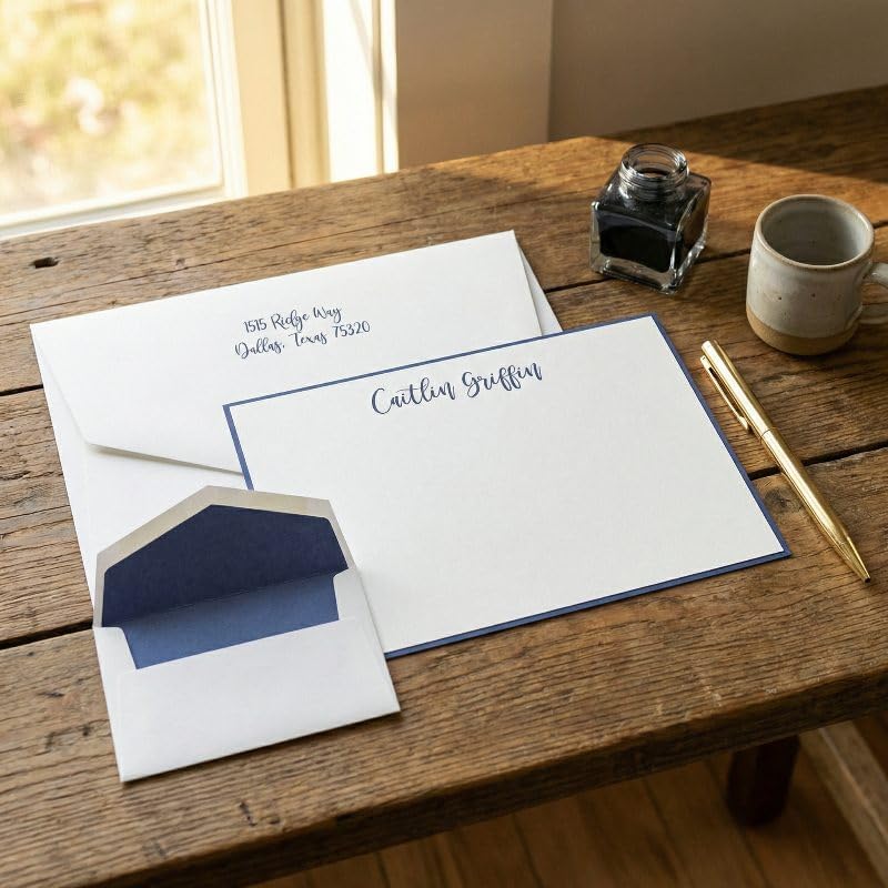 Personalized Bubbly Flat Cards with Envelopes | Horizontal Format | 4.5" x 6.25" | Triple-Thick 140 lb Cover Cardstock | Raised Ink Thermography | Custom Personalized Stationery | Set of 25 | Made in the USA