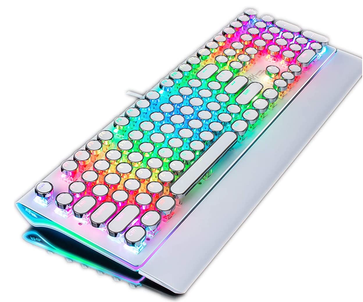 Smavlfs RK ROYAL RK61 Typewriter Style Wired Mechanical Gaming Keyboard with RGB Backlit Collapsible Wrist Rest 108-Key Gaming Office Keyboard (Blue Switch1, White(RGB backlight))