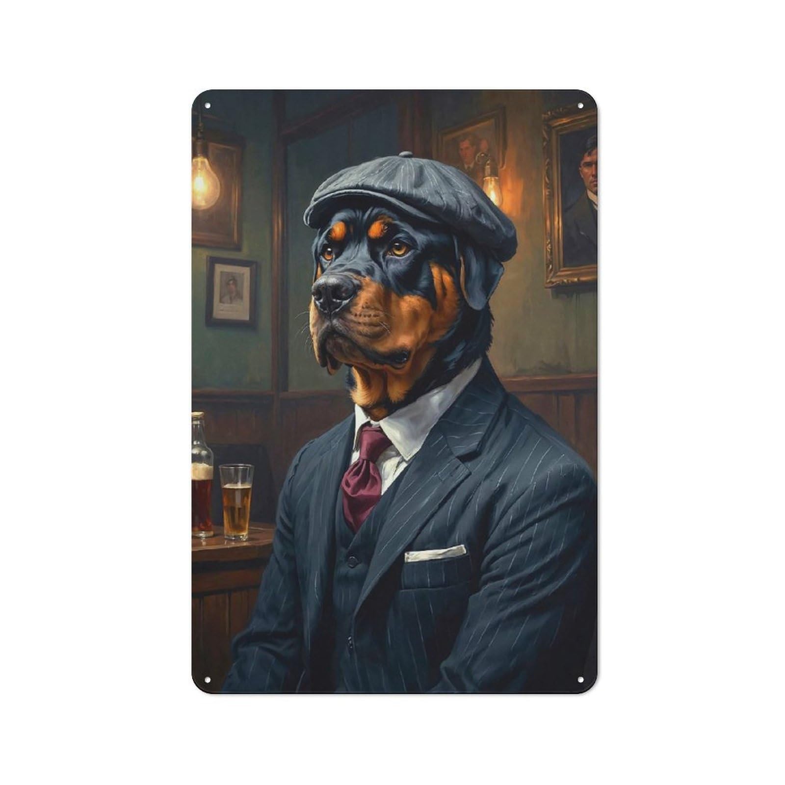 Junmoney Ronnie The Rottweiler Dog In A Suit Vintage Metal Sign 30X20cm For Lounge Or Reading Corner, For Garage, Workshop And Man Cave Decoration